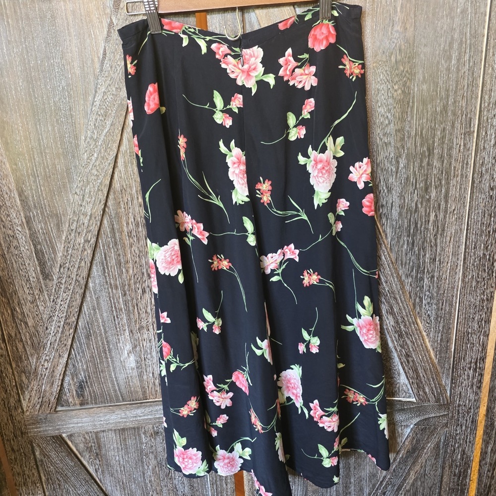 Evan-Piccone Skirt Women's Size 8 Black Multi‎ Color Floral Long 100% Silk - Picture 3 of 5